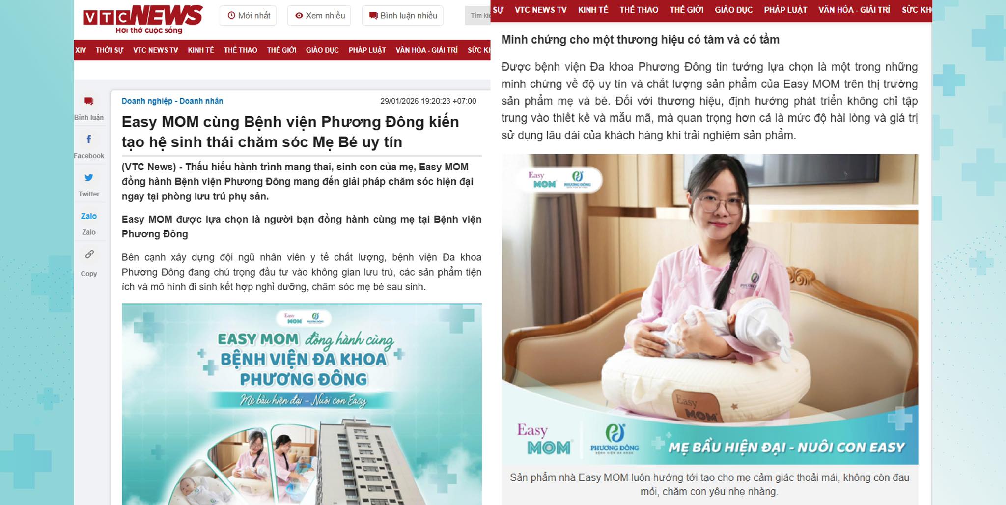 VTC News đưa tin về hợp tác chiến lược giữa Easy MOM và Bệnh viện Phương Đông
